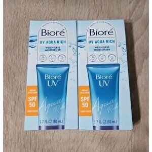 (2) Biore UV Aqua Rich SPF 50 Moisturizing Sunscreen Face Weightless Mousturizer
